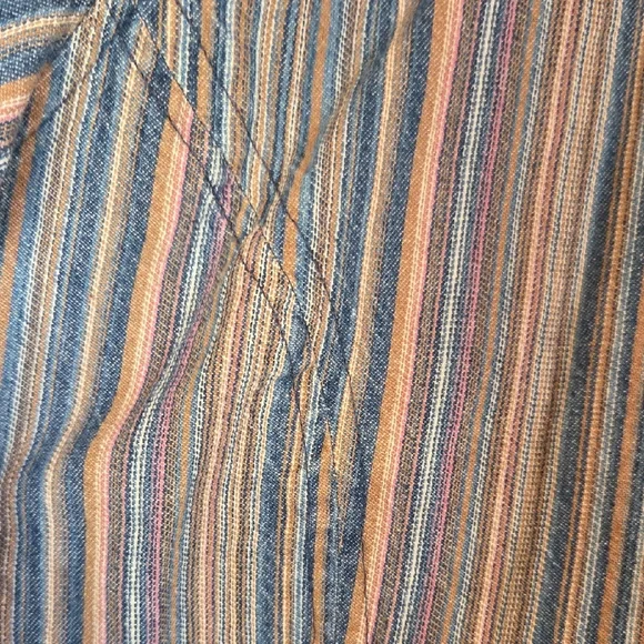 Dressbarn Blue Multi-Color Striped Cotton Button Up Shirt Sz 1X - Picture 7 of 11